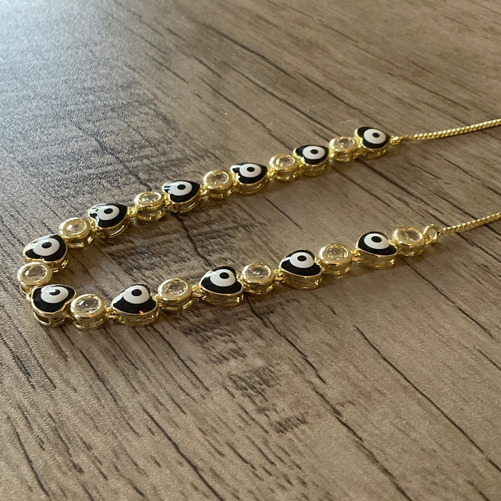 Gold Station Necklace with Black and White Accents